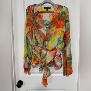 White House Black Market Multicolor Sheer Wrap Blouse